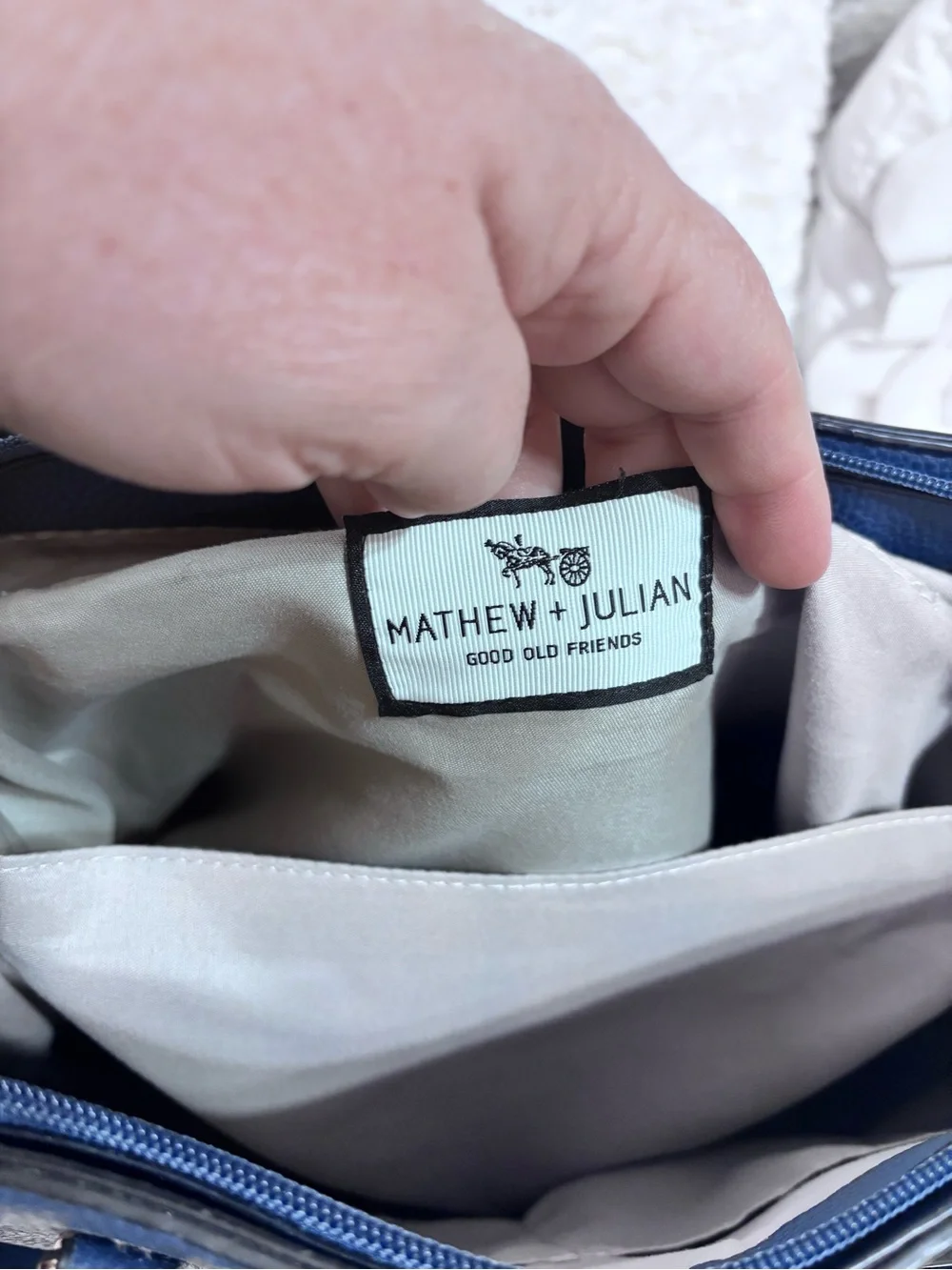 Mathew + Julian Navy Blue Satchel Shoulder Bag Gold Tone Hardware